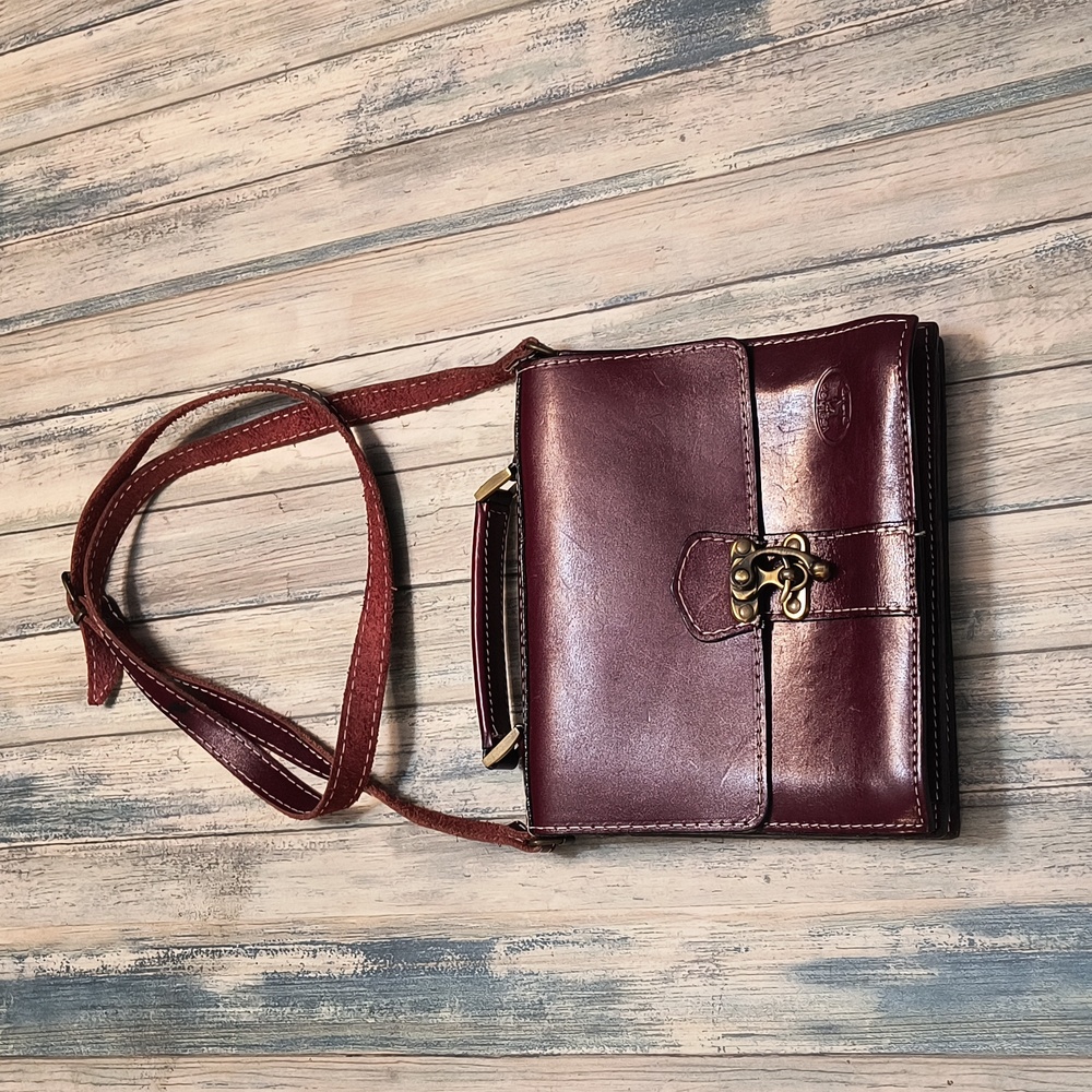 Elegant Red Leather Crossbody Bag Buckle Closure Made In Greece